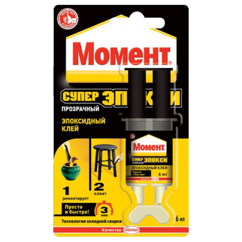 Клей Момент Супер Эпокси, прозр., шприц, 6мл