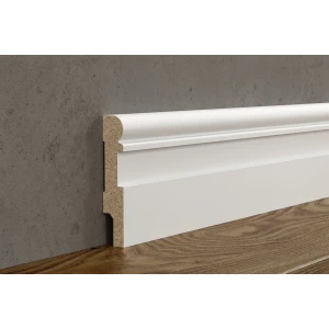 Плинтус под покраску AP28, белый, с пазом под 20 молдинг, 80x16x2400 мм, МДФ